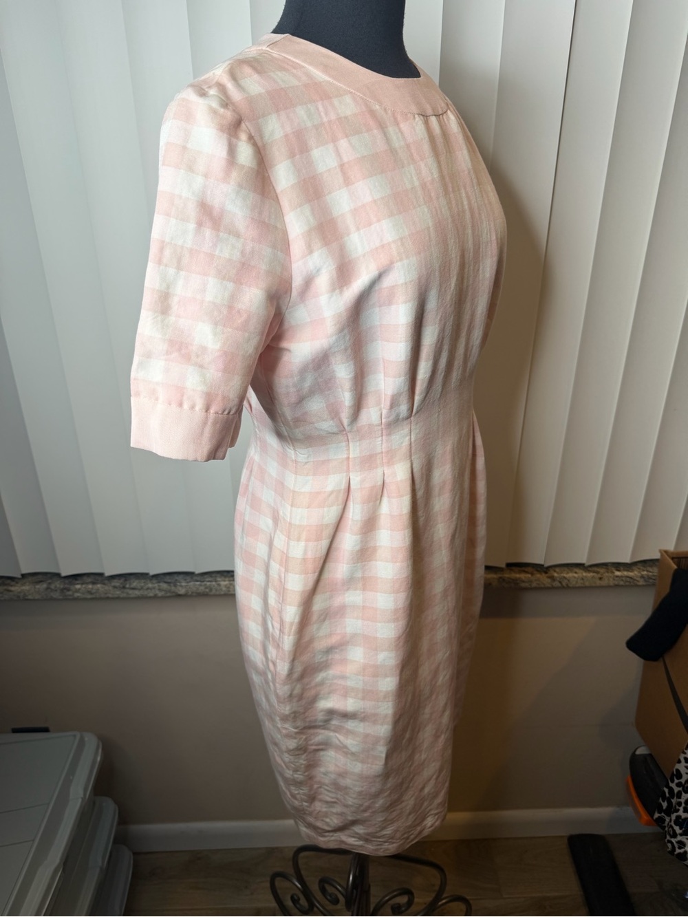 Vintage Ms Chaus Classic Pink White Gingham Sheath Dress Size 10 - Picture 3 of 9